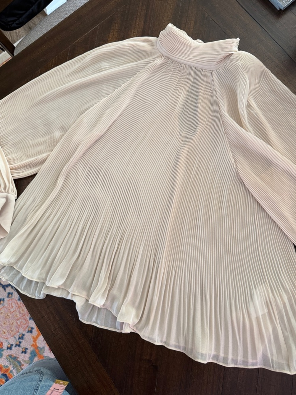 Pleated High-Neck Women's Top in Light Blush/Cream